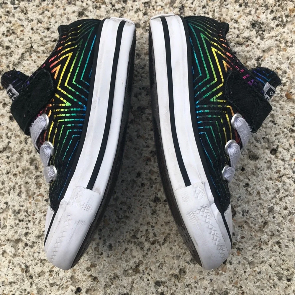 Converse All Star Chucks sneakers neon stripe black shoes toddler baby size 5
